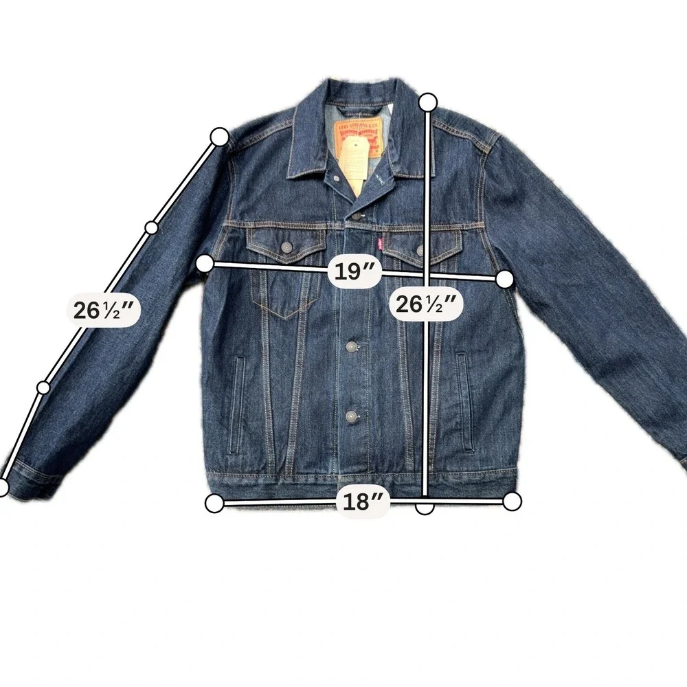 Levis Mens Trucker Jacket Dark‎ Wash Indigo Denim 723340134 Size M NEW - Picture 2 of 7